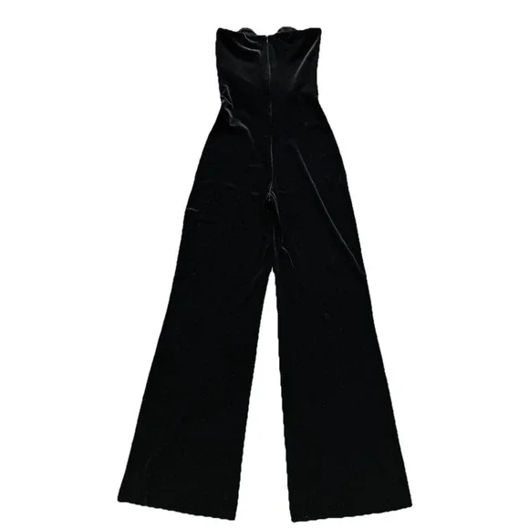 Good American Jumpsuit Size 1 Small Black Strapless Velvet V Neck - Picture 7 of 14
